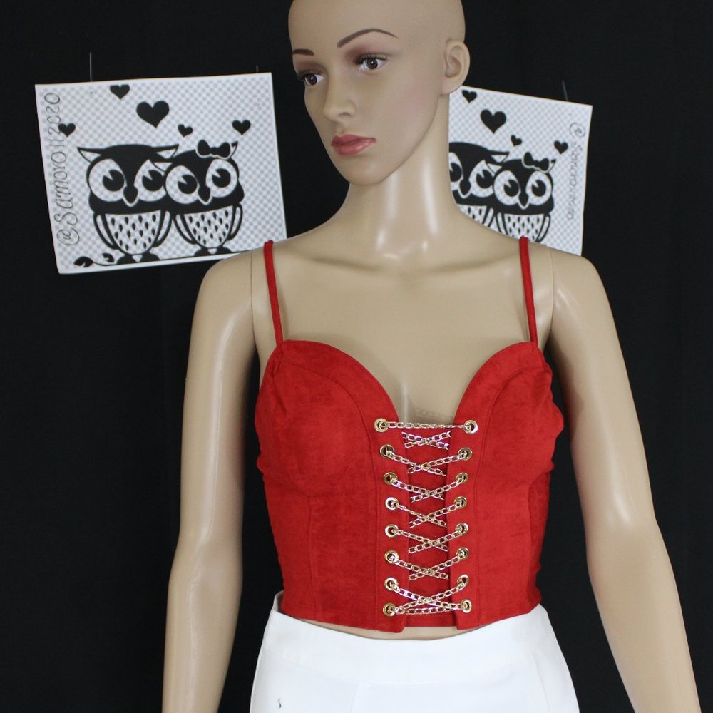 Josephine Quilted Chain Lace Up Crop Top